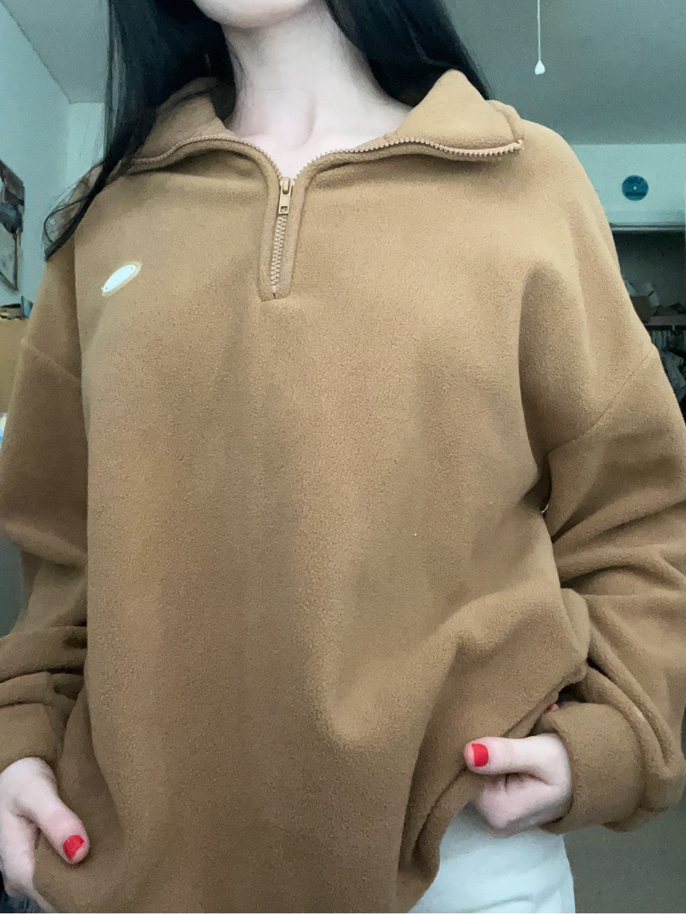 Cozy Camel quarter Zip Fleece Pullover Sweater